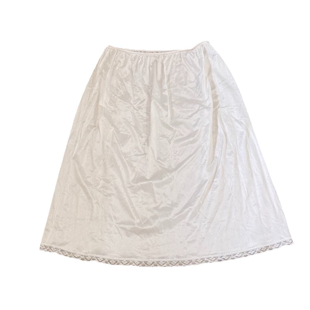Vintage Sears Satin Skirt Half Slip 2XL Made in USA Ivory Nylon Lace 1980s